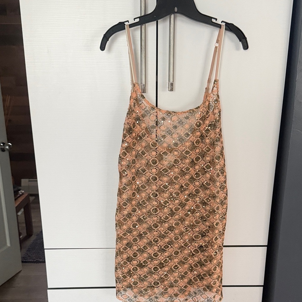 Free People Peach and Gold Lace Top